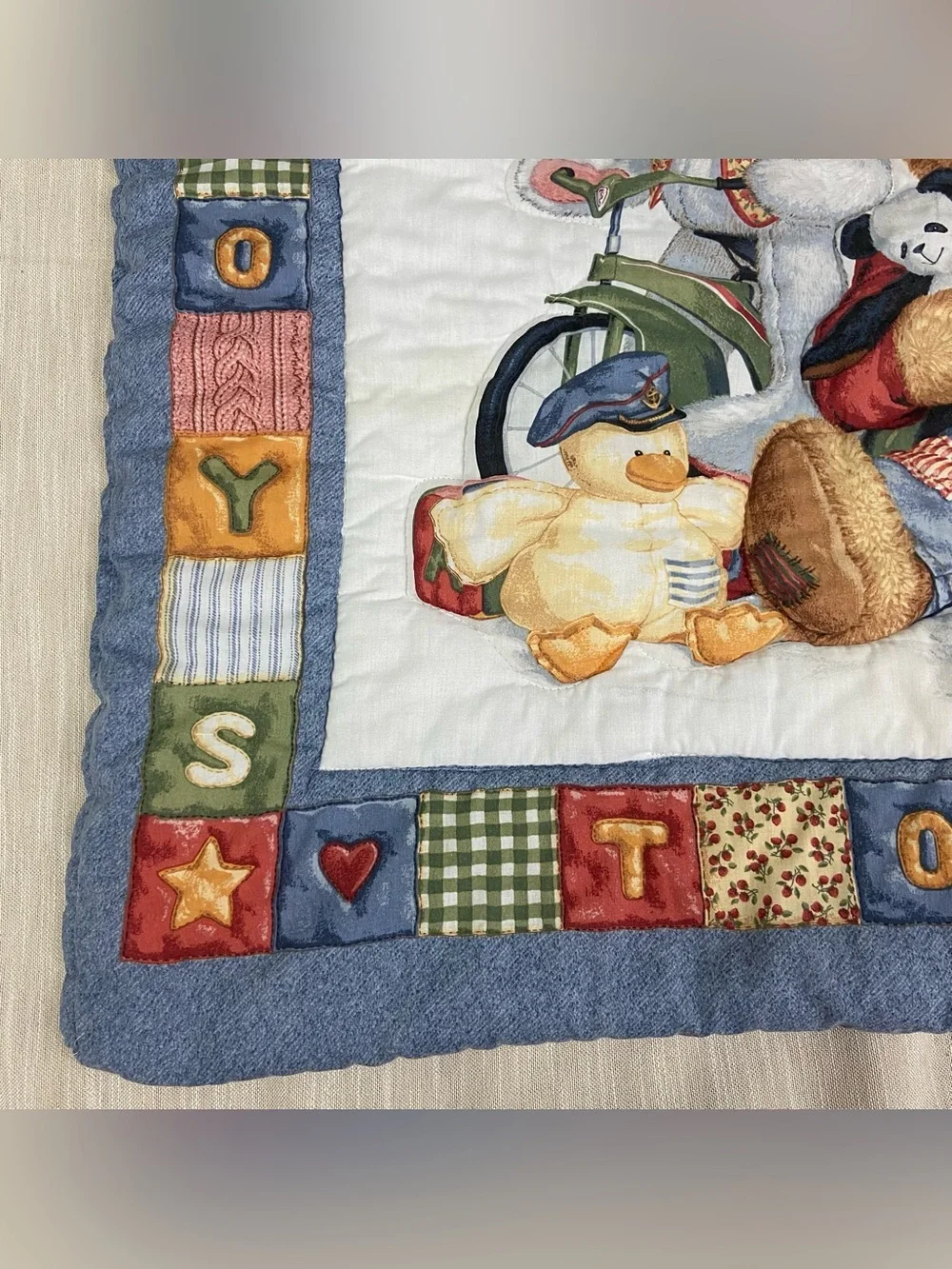 Blue Jean Teddy Bear Baby Vintage Comforter 32x42in